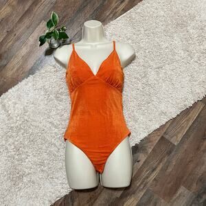 Princess Polly Size 4 Orange V-Neck Sleeveless Ruched Cheeky Emira Bodysuit